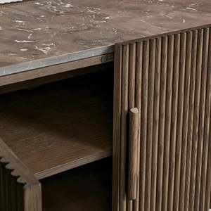 Solid Wood <strong>TV</strong> <strong>Stand</strong> With Marble Top, Fluted 4 Door Cabinet Curved Ends Mid Century Modern Entertainment Center For Living Room - Product Image 4