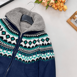 Suéter con Cierre y Forro Polar para Mujer, Estilo Fair Isle, Cuello Alto, Abrigo de Punto Cálido para Invierno - Product Image 5