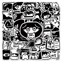 50 autocollants graffiti noirs et blancs originaux dessin animé autocollants mignons décorés autocollants de bagages de téléphone portable étanche