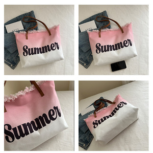 Giản dị Tote Vải Túi xách thời trang đơn giản thư tua bãi biển túi công suất lớn cho mẹ Túi với dây kéo đóng cửa - Product Image 6