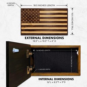 Gabinete de Almacenamiento Oculto con Bandera Americana Tallada a <span class=keywords><strong>Mano</strong></span>, Caja Fuerte de Pared de Madera para Armas de Fuego con Interior de Espuma, Decoración de Pared - Product Image 2