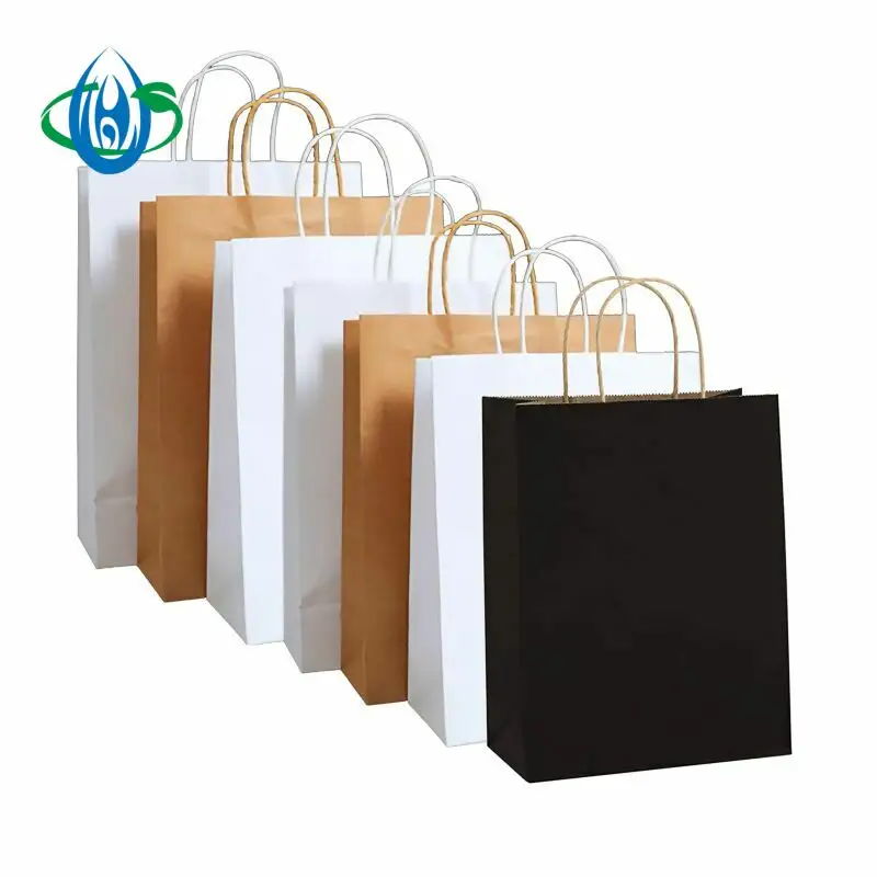 Personalizzazione all'ingrosso logo stampa sacchetto di carta kraft marrone sacchetto di carta per la spesa ecologico con manico
