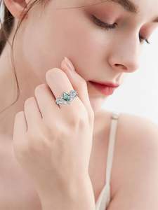 Anillo de ágata de musgo Natural para mujer de Plata de Ley 925, corte de cometa, hoja verde, compromiso, promesa, anillos de moda nupcial - Product Image 5