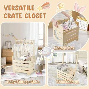 Estante de madera para guardar ropa de bebé con ruedas, color natural, 34,5x23x71cm, para organización de ropa de niños de 0 a 12 meses - Product Image 3