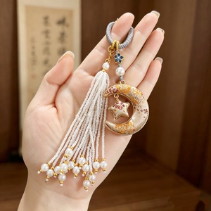 Song Brocade <b>Moon</b> Star Pendant Pearl Tassel Keychain Chinese Style Bag <b>Charm</b> Car Ornament - Product Image 4