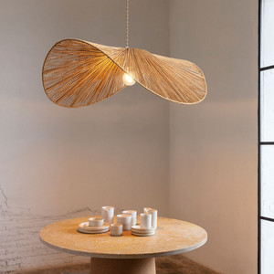Japanese Wabi Sabi Style Oval Pendant <b>Light</b> Hand Woven Hemp Rope LED Chandelier For Bedroom Living Room <b>Dining</b> Room - Product Image 4