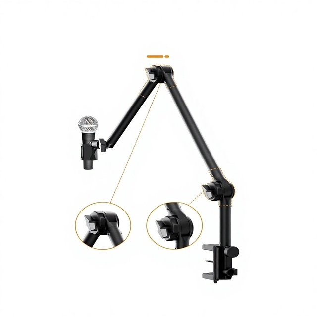 Precise 360° Rotation Microphone Boom Arm Clamp Mount for All Mics Anti-Sag Universal 3/8" Microphone Stand with Damping Spring