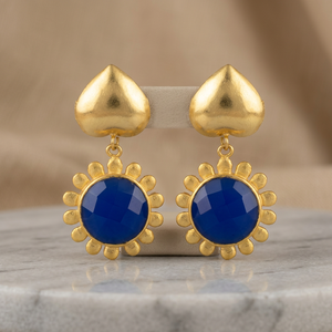 Jaipur Gems Jewelry Ethnic Gold Plated Drop Earrings Sapphire Accents <b>Heart</b> Sunflower Shape Women Unisex Wedding Party Gift - Product Image 2