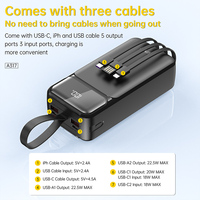 Aspor A317 Vente Chaude Chargeur Portable à Charge Rapide 22,5W 3-en-1 Batterie Externe avec Câbles Intégrés Batterie Externe Rohs 30000mAh