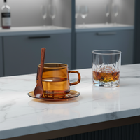Juego de 2 Tazas de Café de Vidrio Ámbar de 10 oz, Tazas Apilables con Asa, Vasos de Vidrio de Colores para Té y Espresso