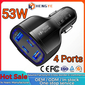 Chargeurs mobiles 53W, adaptateurs 12V 20W, chargeur de voiture Type-C, charge rapide USB C PD QC3.0, 4 ports, chargeur de voiture 4 en 1 - Product Image 1
