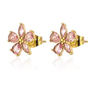 Pendientes de Botón JUSTOP de Flores para Mujer Chapados en Oro de 18K con Circonita de Talla Marquesa y Montura de Garra Delicada, Joyería Moderna de Acero Inoxidable - Product Image 3