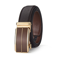 Sabuk Kulit Asli Pria Motif Cross Grain dengan Gesper Otomatis dari Paduan Seng untuk Bisnis Kasual