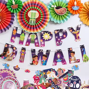 Indian Festival of Lights Party Decor Happy Diwali Paper Banners Deepavali Themed Pennants Hanging Banners