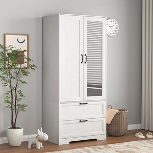 מודרני עומד לבן חדר שינה רהיטי רהיטי עץ 2 דלתות בגדים מארגן ארון ארון ארון בגדים עם מראה - Product Image 4