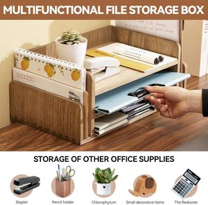 Organizador de Escritorio de Madera con 5 Bandejas, Bandeja para Documentos, Cartas, Carpetas, <span class=keywords><strong>Correo</strong></span>, Archivos, Organizador de Oficina de 3 Niveles - Product Image 2