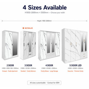 Metal <strong>Wardrobe</strong> for Clothes 3 Door Steel Printed Sliding Cabinet <strong>with</strong> <strong>Mirror</strong> <strong>and</strong> <strong>Drawer</strong> Modern Bedroom Closet - Product Image 4