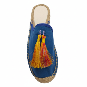 Mocasines planos informales de estilo étnico para mujer, mocasines de lona azul real con plantilla de parche y suela de goma con suela de saco de 12/13mm para verano - Product Image 1