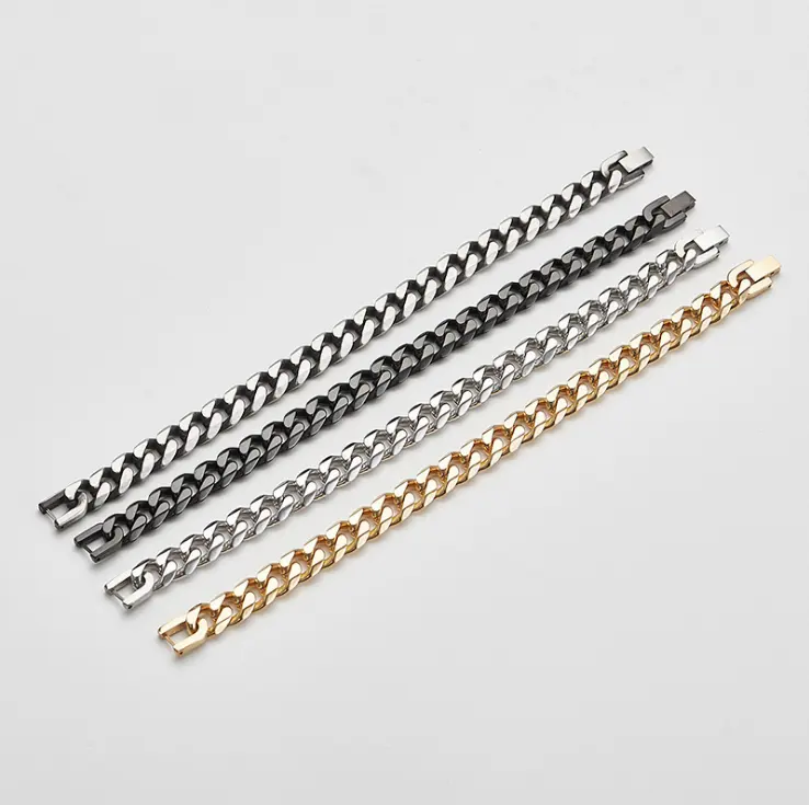 wholesale luxury bracelet 2021 fashion inspirational men silver stainless steel metal cuban link bracelet accessories