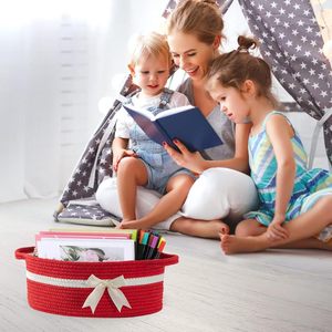 Panier-cadeau de la Saint-Valentin, panier de rangement vide en corde tressée, panier pour enfants avec nœud, paniers en corde de coton pour jouets, chats et chiens - Product Image 2