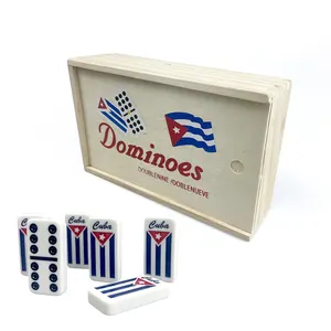 Fabbrica Custom scatola di legno doppio 9 5010 5210 melamina Cuban Domino Puzzle game intaglio bandiera colorato Domino Set