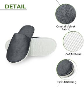 Chaussons jetables écologiques en polaire corail gris hiver 7MM EVA pour hôtels 5 étoiles, 28x10cm, sans logo, faible MOQ - Product Image 3