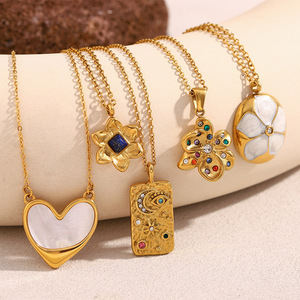 Collar con colgante de corazón de flor de piedra chapado en oro de 18 quilates para mujer, joyería de lujo, cadena llamativa, joyería Bohemia Chic al por mayor - Product Image 4