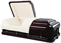 Ataúd Funerario Estilo Americano Ecológico de Primera Calidad en Caoba Tallado a Mano con Interior de Terciopelo Personalizable para Adultos