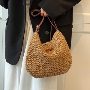 Nuevo Bolso Tote <span class=keywords><strong>de</strong></span> Poliéster <span class=keywords><strong>de</strong></span> Color Sólido, Estilo Vintage, Portátil y Elegante para Mujer, Gran Capacidad, para Otoño/Invierno/Primavera/Verano, <span class=keywords><strong>Playa</strong></span> - Product Image 2