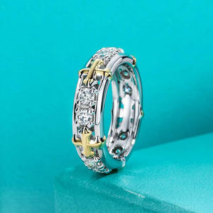 Anello A344 in Oro Bianco con Diamanti, Placcato in Oro 18K, Design a Croce, Diamanti Naturali Taglio Brillante Rotondo, Gioiello Unisex per Cerimonie Religiose - Product Image 5