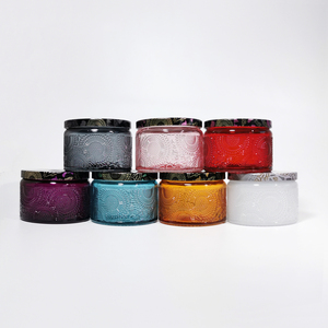 Candeliere in Vetro Cilindrico Colorato Viola e Rosa da 100ml, Vuoto, con Texture Goffrata e Finitura Lucida, per Decorazioni Natalizie e Domestiche, con Tappo in Gomma - Product Image 1