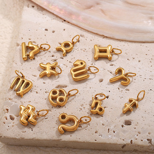 Pendentif en acier inoxydable des douze constellations plaqué or 18 carats pour la fabrication de colliers, formes variées, composants de bijoux - Product Image 2