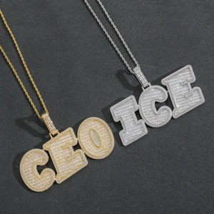 สร้อยคอจี้ชื่อตัวอักษรตัวเอียงทองแดงแบบประกบกันตามสั่งจี้ตัวอักษรแฟชั่นแบบทำด้วยตัวเองจี้คู่เครื่องประดับฮิปฮอป - Product Image 3