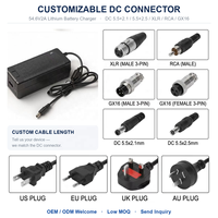 Chargeur de batterie Li-ion OEM 54,6 V 2 A avec prise AU et connecteur aviation GX16 pour vélos et trottinettes électriques (vente en gros)