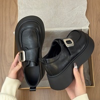 Mocassins à plateforme pour femme Printemps 2026, style britannique, à scratchs, empeigne en PU, semelle épaisse et robuste, chaussures décontractées habillées