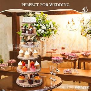 Support à gâteau à plusieurs niveaux en bois massif, présentoir rond pour cupcakes, pour mariage, anniversaire, centre de table - Product Image 1