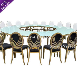 Juego de comedor de acero inoxidable, muebles para banquetes y eventos, mesas de comedor de cristal de luna llena, juegos de sillas para 6/8/10 personas - Product Image 1