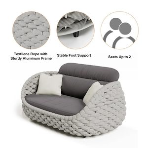Outdoor 5-Sitzer Garten-Sofa-Set Seilgeflecht Aluminium Lounge Terrassen-Couch Gartenmöbel Outdoor-Sofa mit Kaffeetisch - Product Image 5