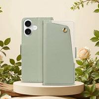 Dompet Kulit PU Motif Leci Mewah, Kompatibel untuk iPhone 18 17 16 Pro Max, Penutup Lipat dengan Slot Kartu dan Tali Pergelangan Tangan