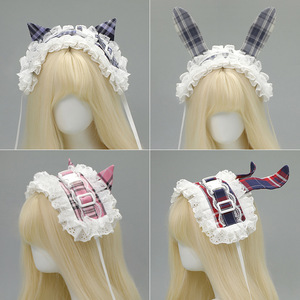Yeni varış geri dönüşümlü Lolita <span class=keywords><strong>Cosplay</strong></span> kedi kulak dantel ekose tasarım pamuk ceketler & palto kadınlar için cadılar bayramı kostüm - Product Image 2