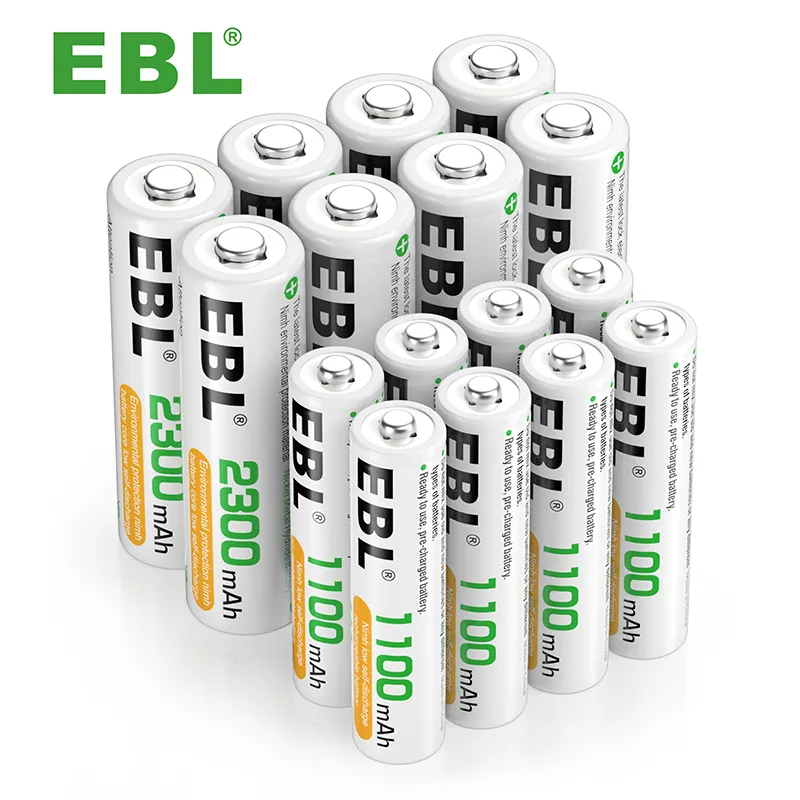 EBL 16 adet piller Combo 8 adet AA 2300mAh pil 8 adet 1100mAh AAA şarj edilebilir pil