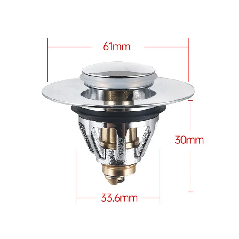 Design Brass Bullet Bounce Core Pop-up Anti Clogging Stopper Push Type Hair Catcher Waste Filter Sink Plug For Washbasin Drains