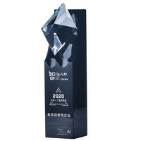 Nouveau Trophée K9 en Verre Cristal Noir Diamanté, Base Ovale, Style Sportif, Poli avec Impression UV, Boîte Cadeau