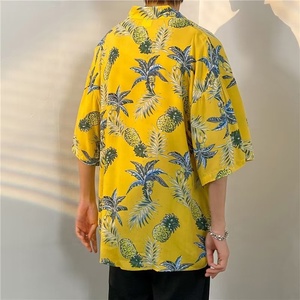 Camicia da uomo con motivo a manica corta da uomo in cotone Rayon Casual con fiori e frutta da viaggio vacanza con logo personalizzato alla moda per uomo - Product Image 5