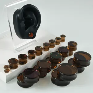 Unisex Solid Glass Ear Plugs Double Flared Earring Ear Tunnels Gauges Ear Lobe Expander Body Piercing Jewelry