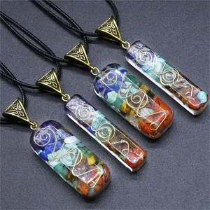 Colgantes de grava Natura de resina Reiki de meditación curativa para hacer joyas, collar artesanal de piedra de 7 Chakras