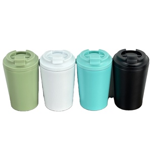 แก้วกาแฟ 380 มล. สำหรับร้านกาแฟ ใช้ซ้ำได้ น่ารัก ผนังสองชั้น สแตนเลส เก็บอุณหภูมิ แก้วน้ำแบบกำหนดเองพร้อมโลโก้ ฝาปิดสีเดียวกัน - Product Image 1