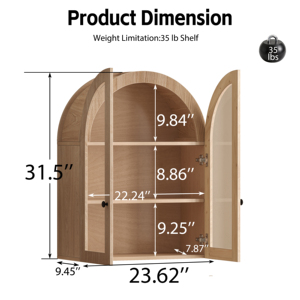 Kabinet Dinding Lengkung, Kabinet Penyimpanan Dinding Berlapis Kayu dengan Rak yang Dapat Disesuaikan, Kabinet Dinding Mengambang Dekoratif - Product Image 6