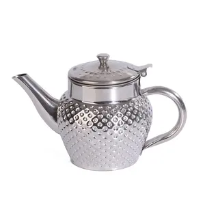 Drinkware tea serving silver color turkish tea pot stainless steel teapot Metal Flower Tea kettle with Strainer for home/hotel