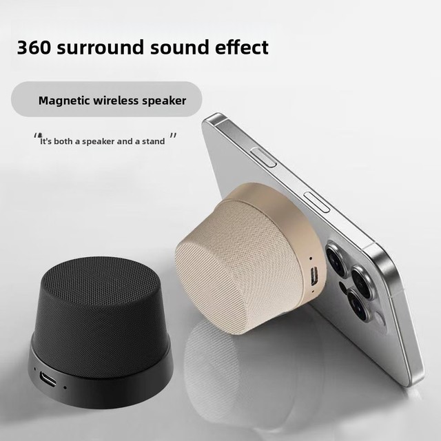 Mini Magnetic Wireless Speaker with Phone Stand, IPX6 Waterproof Fabric Loudspeaker, Portable Outdoor Super Bass Gift